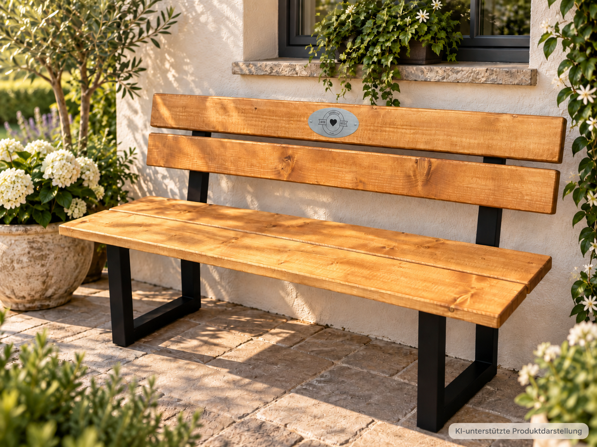 Gartenbank mit Plakette